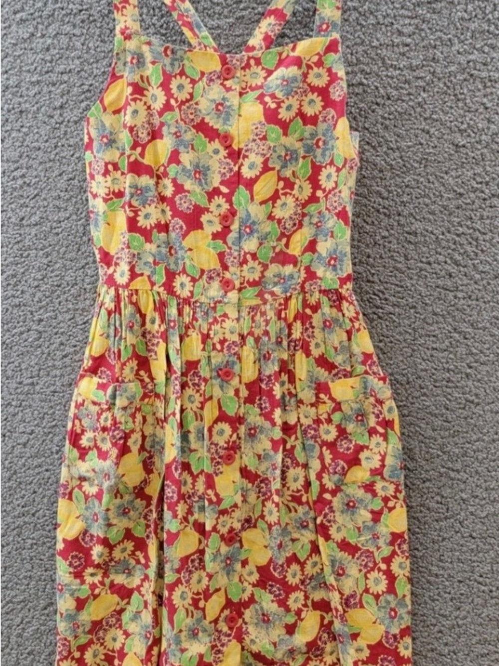 Polo by Ralph Lauren Red Floral Midi Dress with Yellow & Green Accents